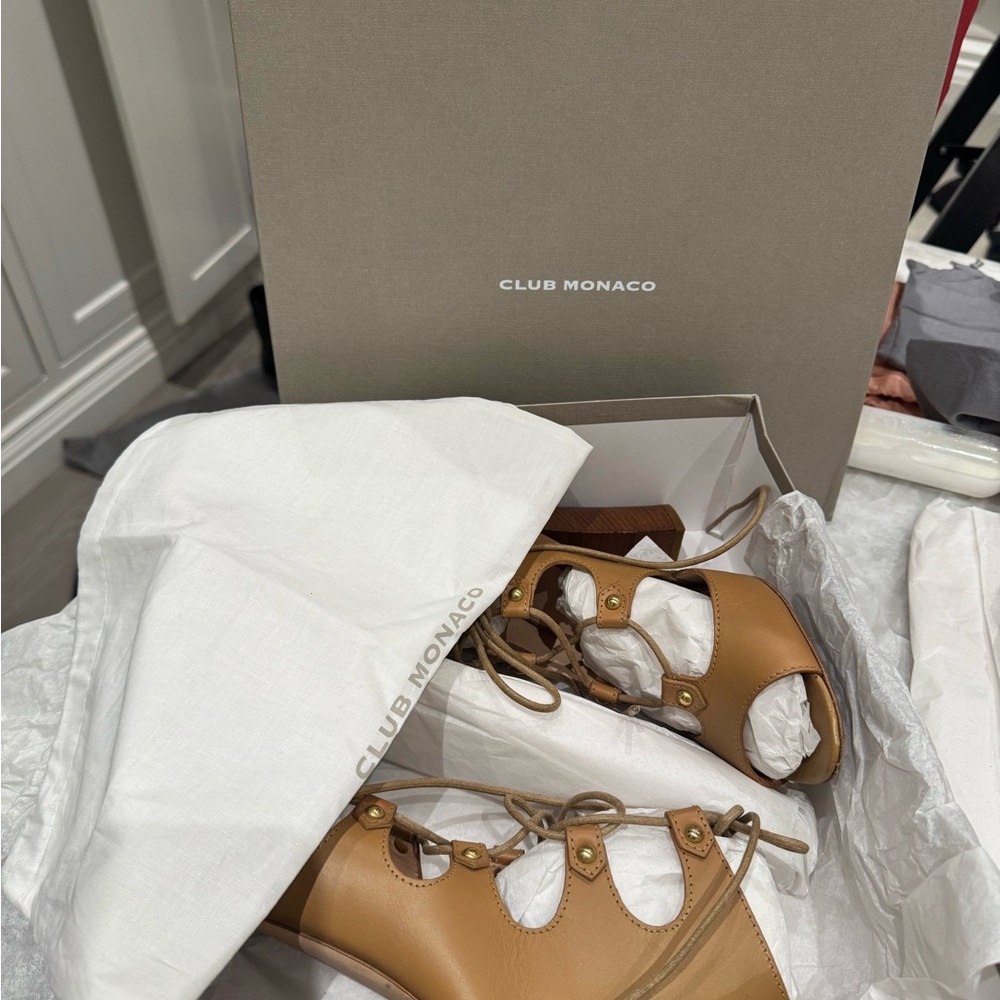 Club Monaco Tan leather Lace-Up Heeled Sandals size 38